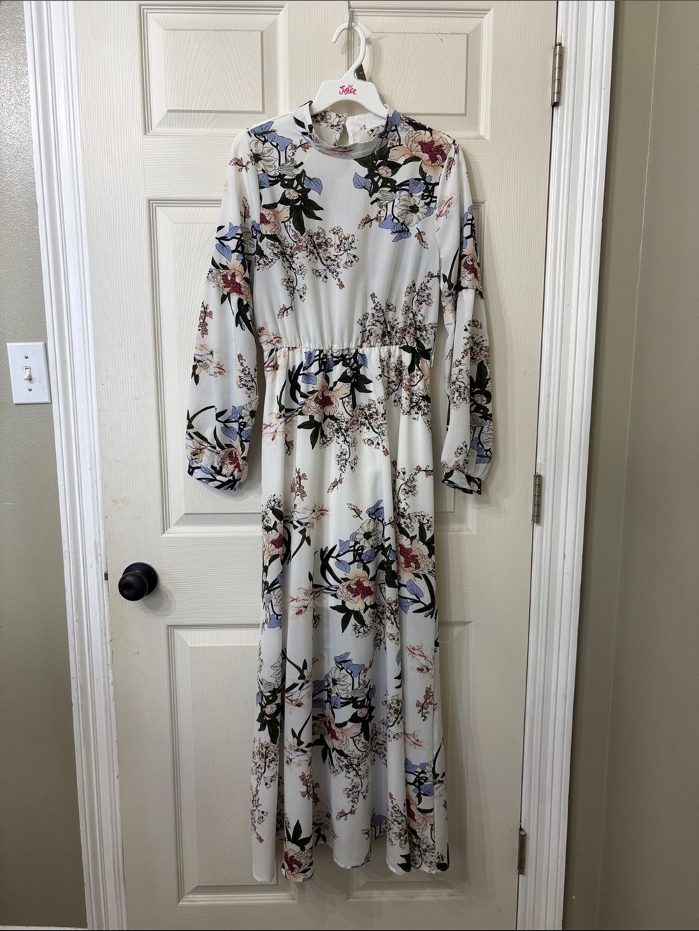 Floral Long Sleeve Maxi Dress - White Floral